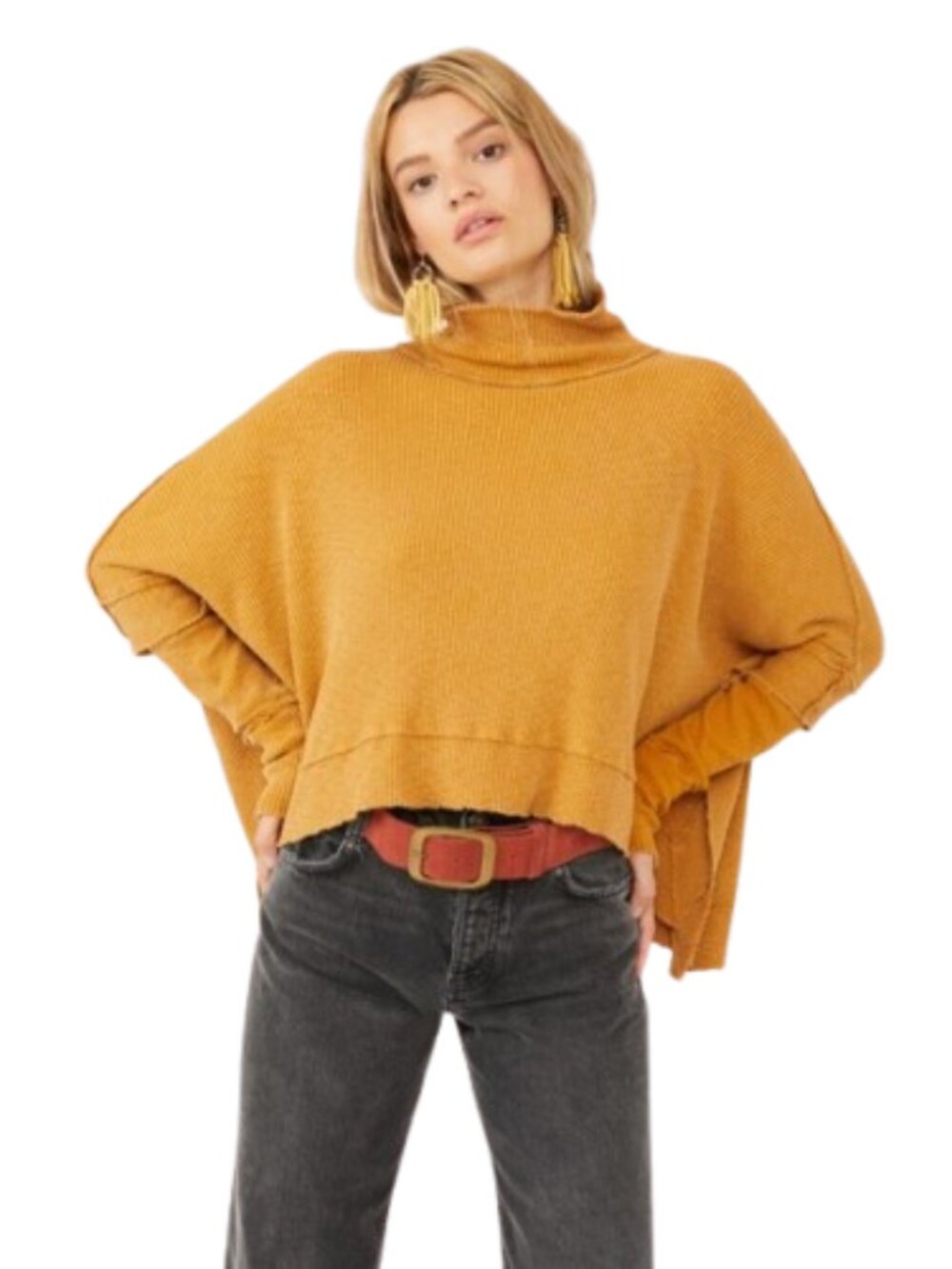 Free People Moon Daisy Thermal Pullover in Turmeric